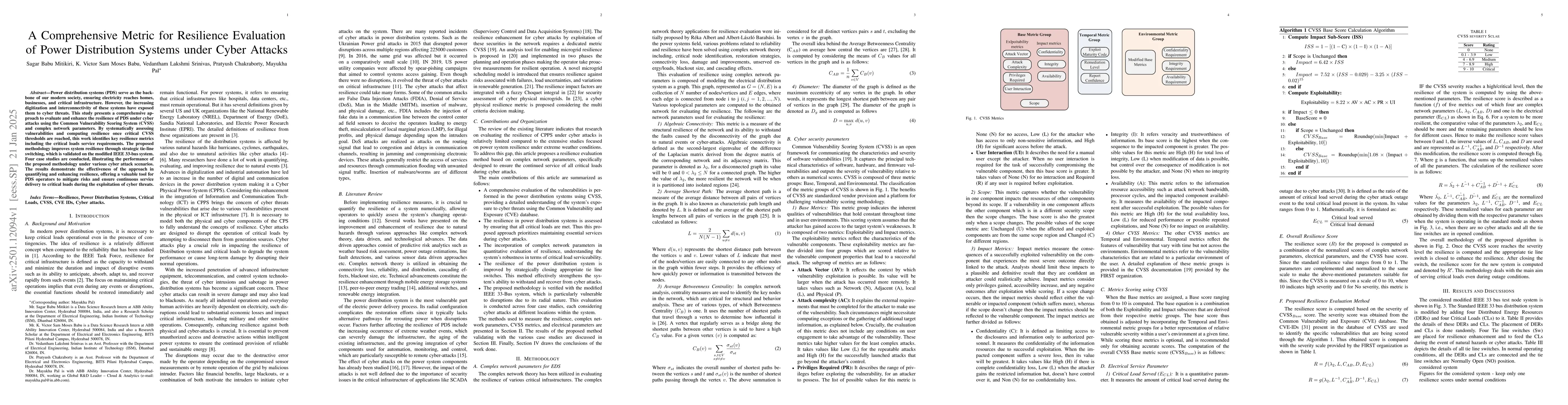 Thumbnail for A Comprehensive Metric for Resilience Evaluation of Power Distribution
  Systems under Cyber Attacks