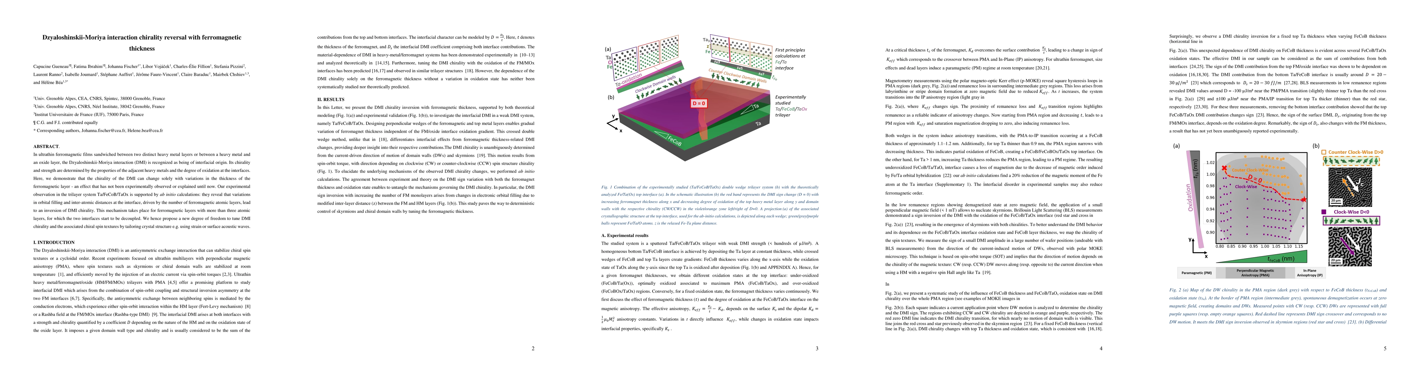 Thumbnail for Dzyaloshinskii-Moriya interaction chirality reversal with ferromagnetic
  thickness