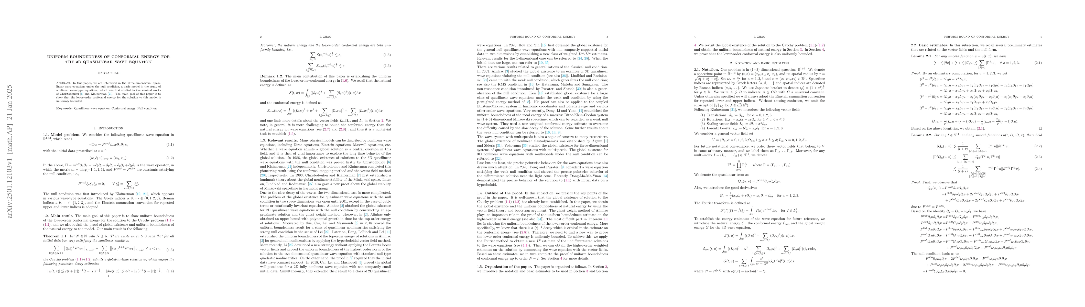 Thumbnail for Uniform boundedness of conformal energy for the 3D quasilinear wave
  equation