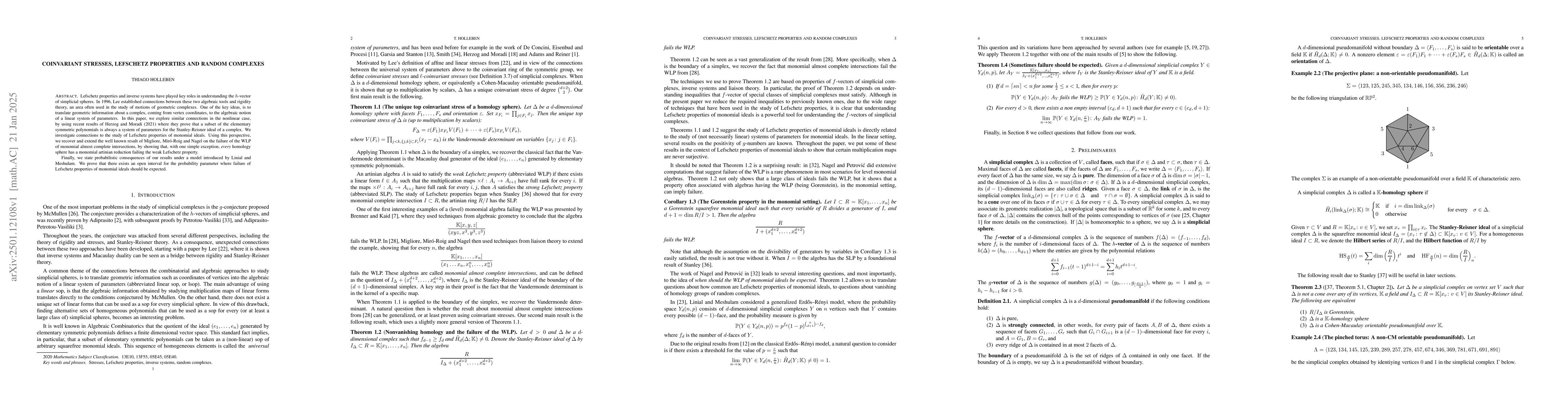 Thumbnail for Coinvariant stresses, Lefschetz properties and random complexes