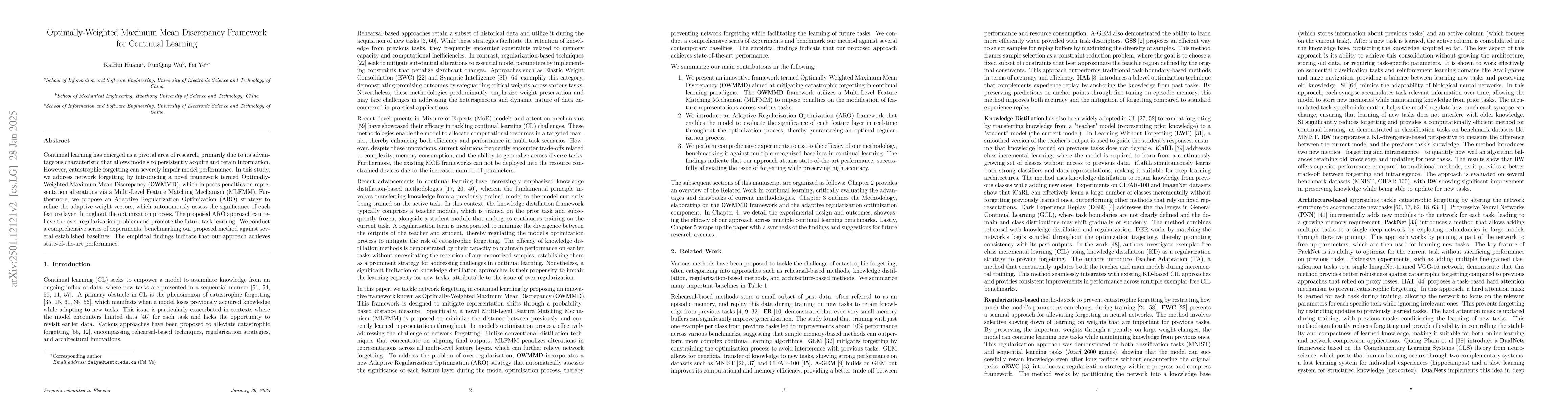 Thumbnail for Optimally-Weighted Maximum Mean Discrepancy Framework for Continual
  Learning