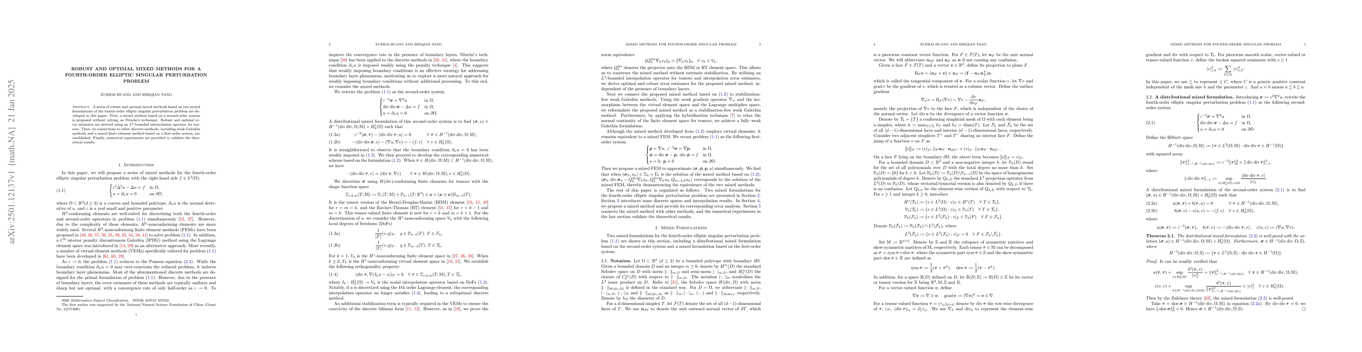 Thumbnail for Robust and Optimal Mixed Methods for a Fourth-Order Elliptic Singular
  Perturbation Problem