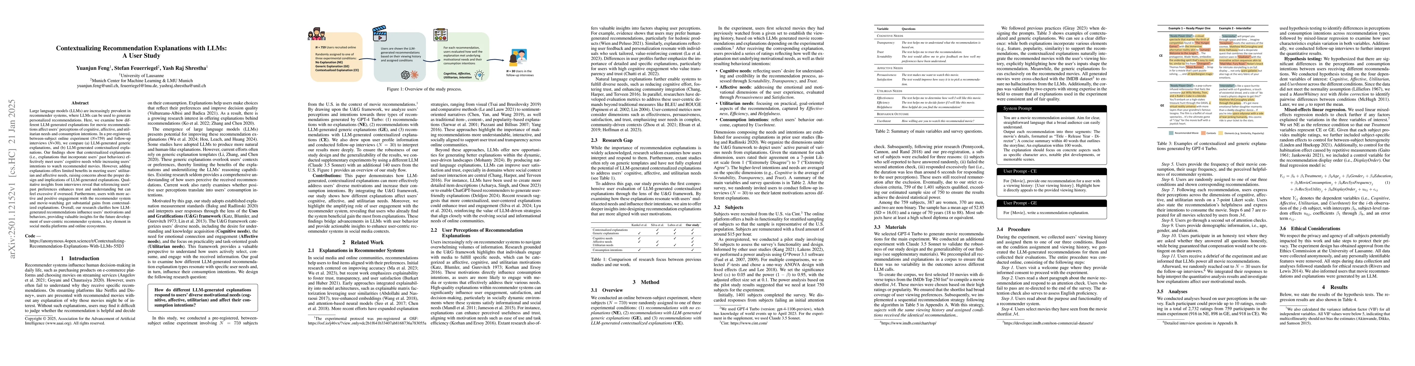 Thumbnail for Contextualizing Recommendation Explanations with LLMs: A User Study