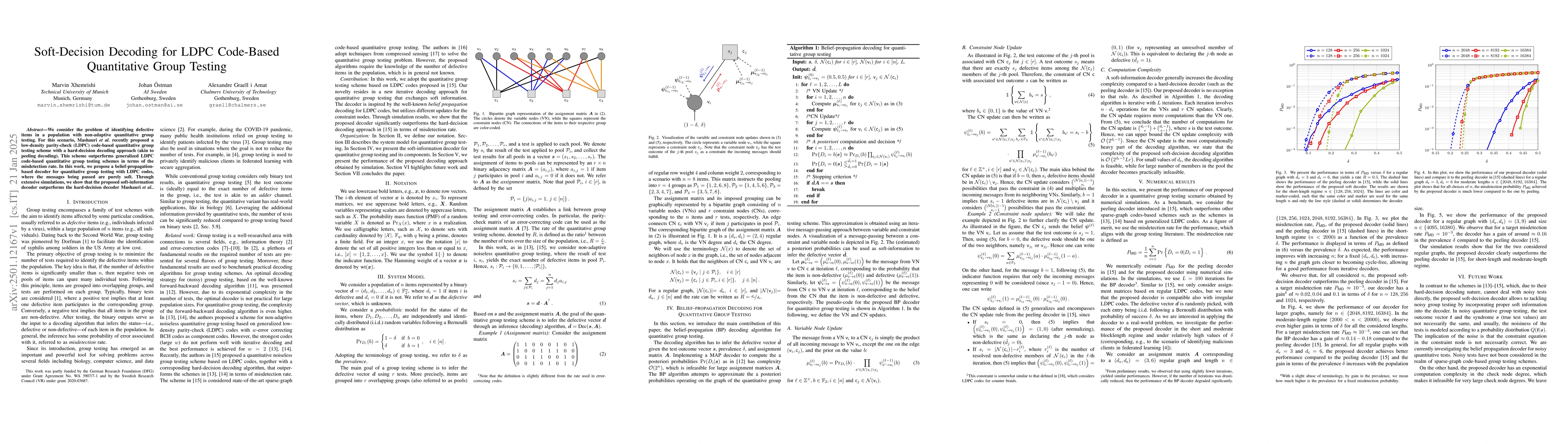 Thumbnail for Soft-Decision Decoding for LDPC Code-Based Quantitative Group Testing