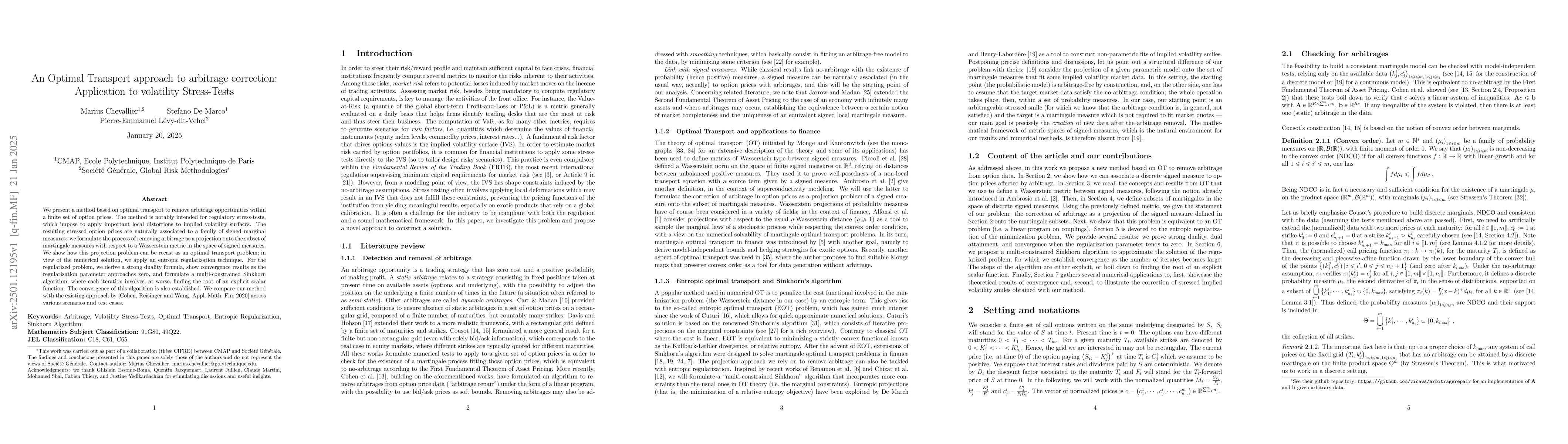 Thumbnail for An Optimal Transport approach to arbitrage correction: Application to
  volatility Stress-Tests