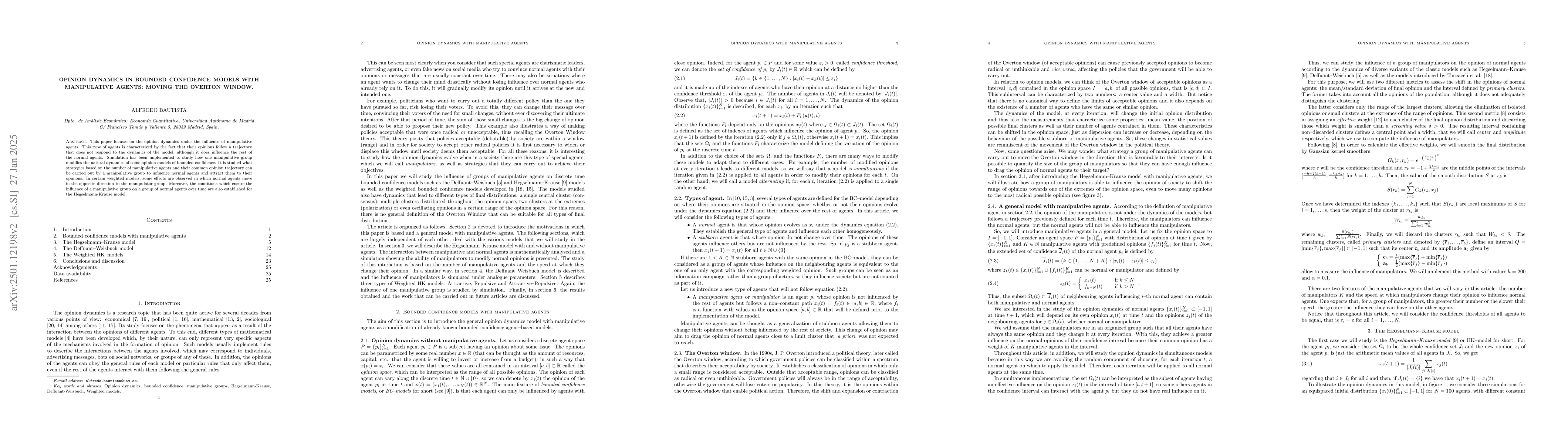 Thumbnail for Opinion dynamics in bounded confidence models with manipulative agents:
  Moving the Overton window