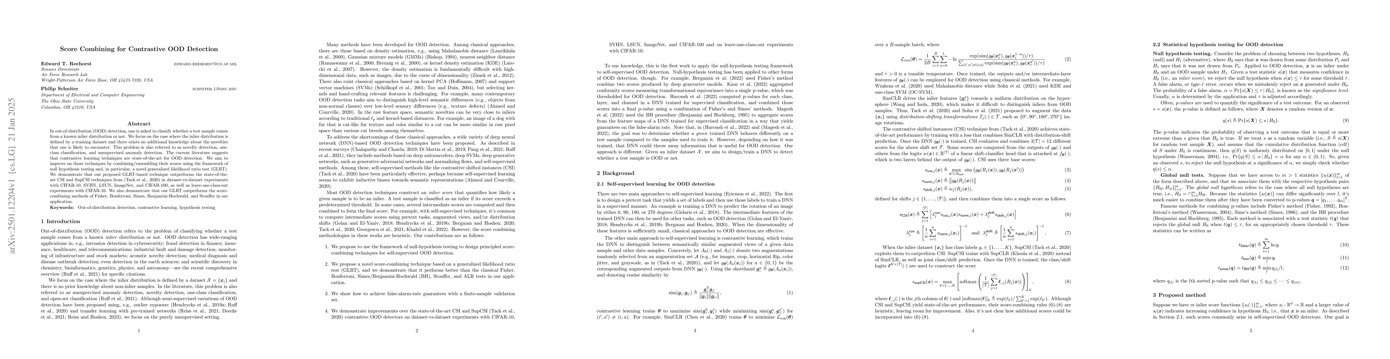Thumbnail for Score Combining for Contrastive OOD Detection