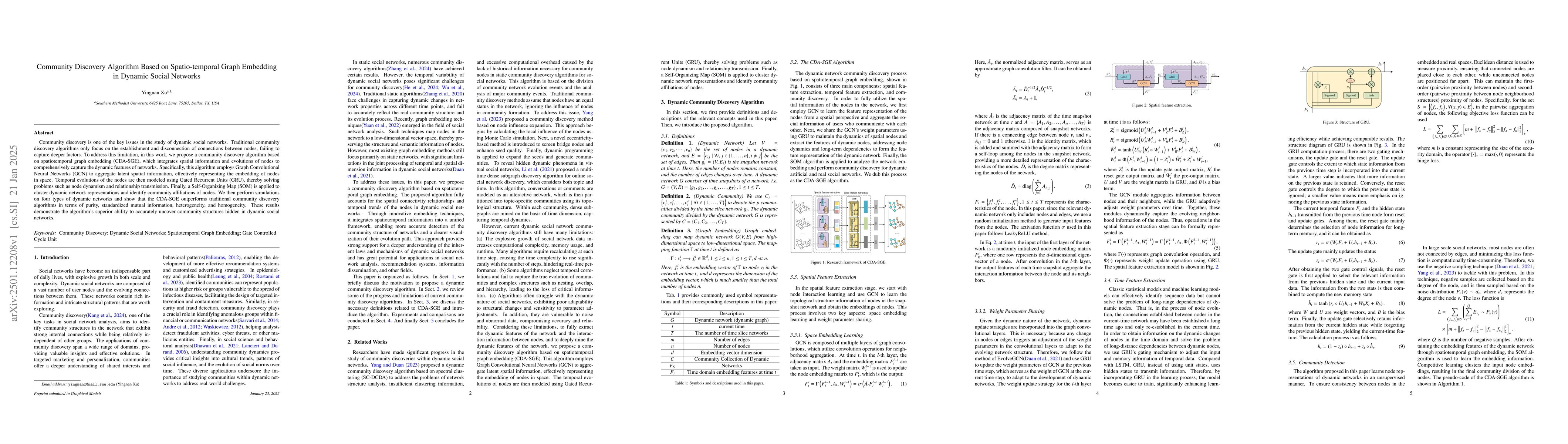 Thumbnail for Community Discovery Algorithm Based on Spatio-temporal Graph Embedding
  in Dynamic Social Networks