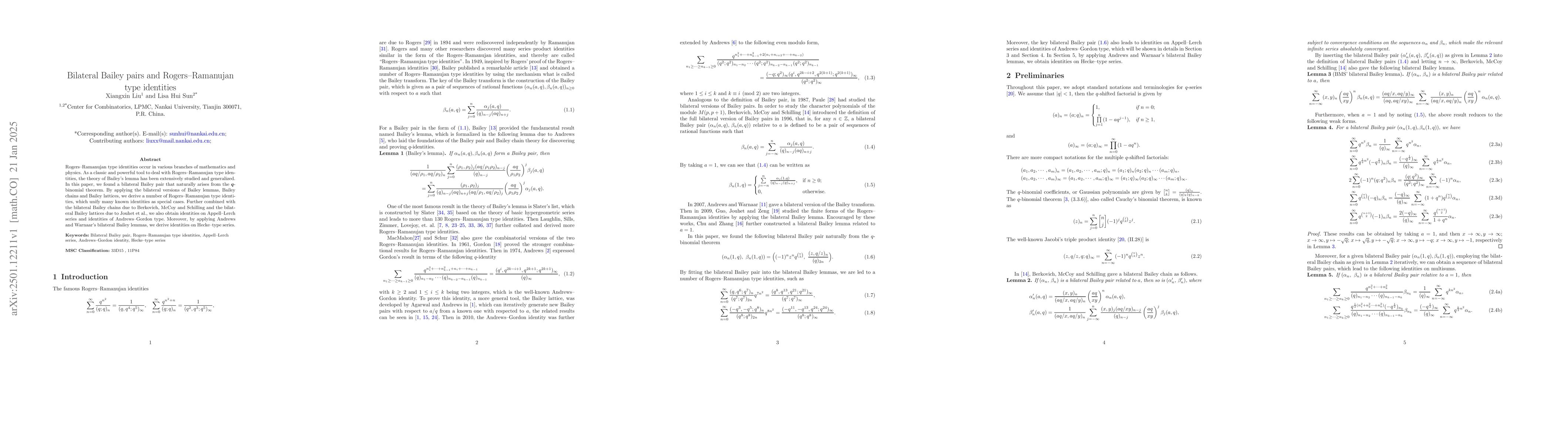 Thumbnail for Bilateral Bailey pairs and Rogers-Ramanujan type identities