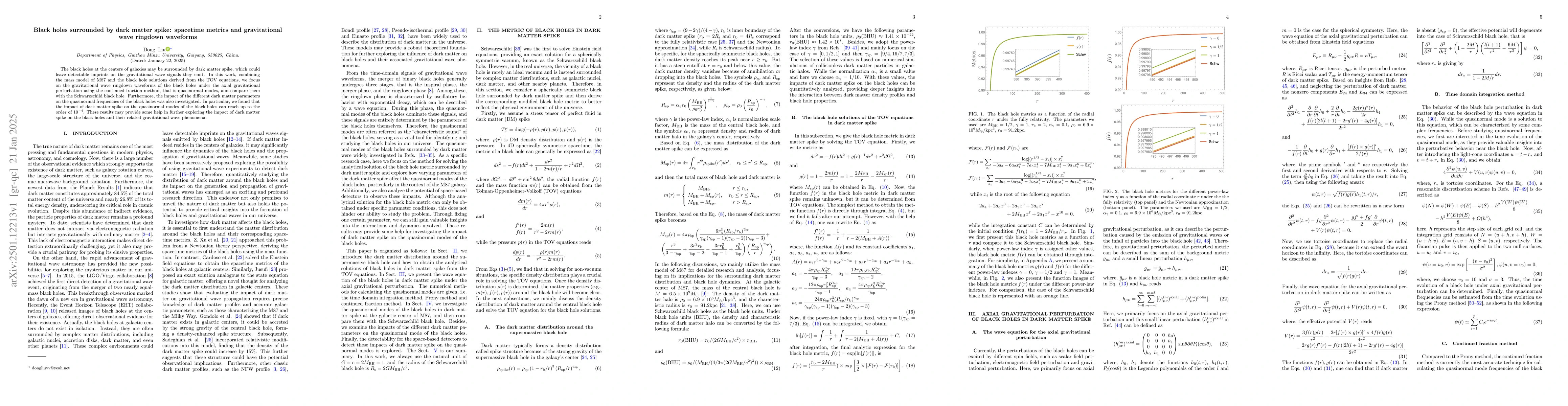 Thumbnail for Black holes surrounded by dark matter spike: spacetime metrics and
  gravitational wave ringdown waveforms