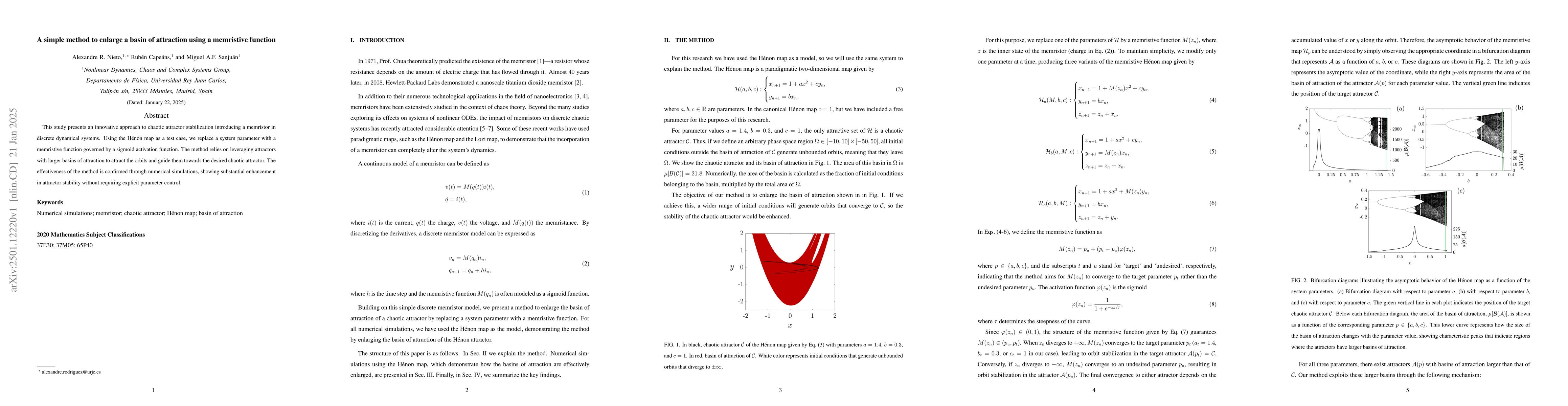 Thumbnail for A simple method to enlarge a basin of attraction using a memristive
  function