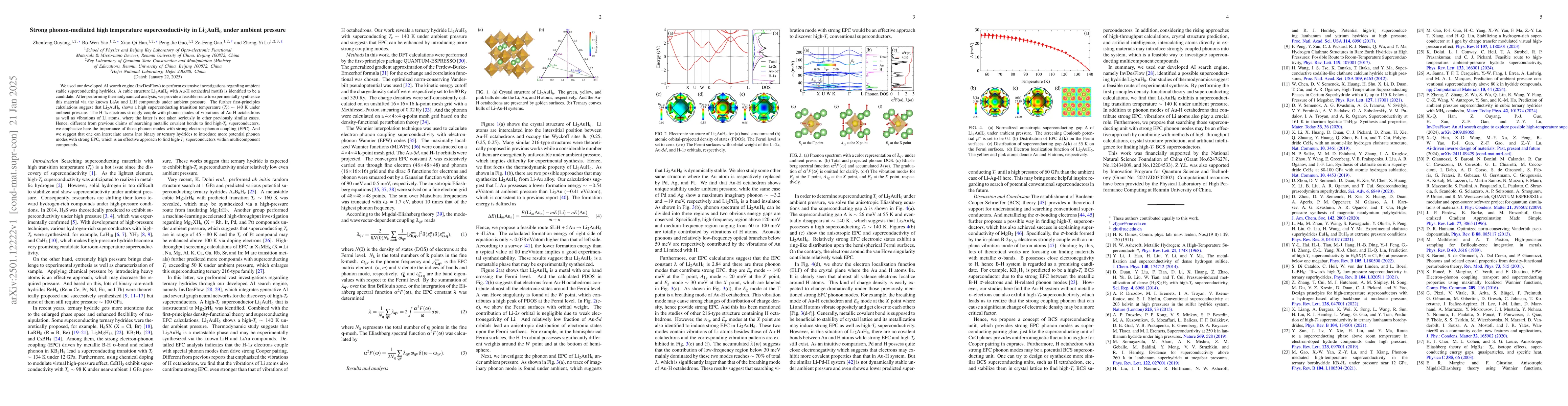 Thumbnail for Strong phonon-mediated high temperature superconductivity in
  Li$_2$AuH$_6$ under ambient pressure