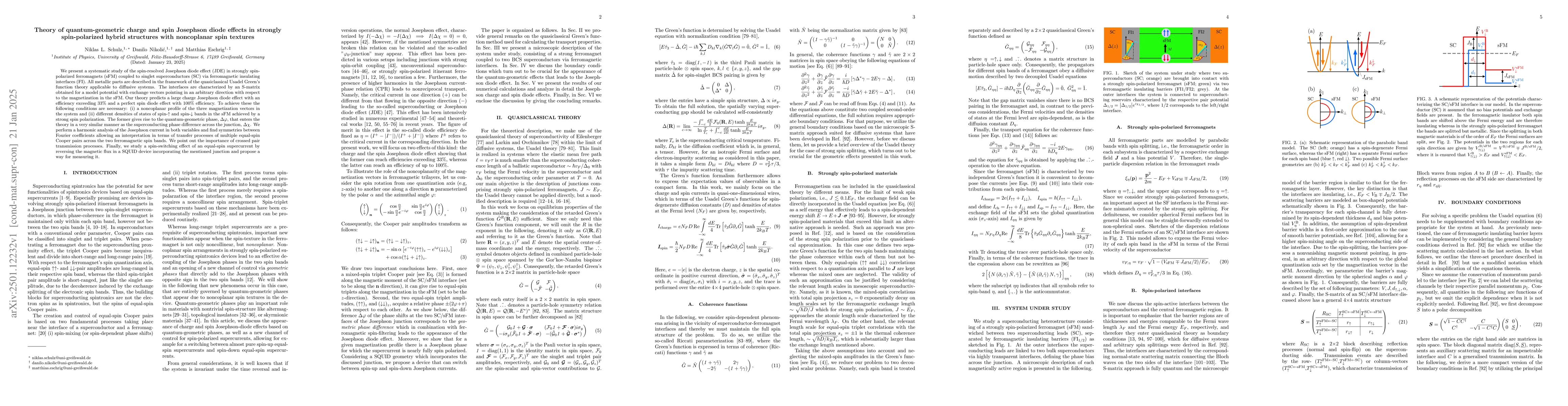 Thumbnail for Theory of quantum-geometric charge and spin Josephson diode effects in
  strongly spin-polarized hybrid structures with noncoplanar spin textures