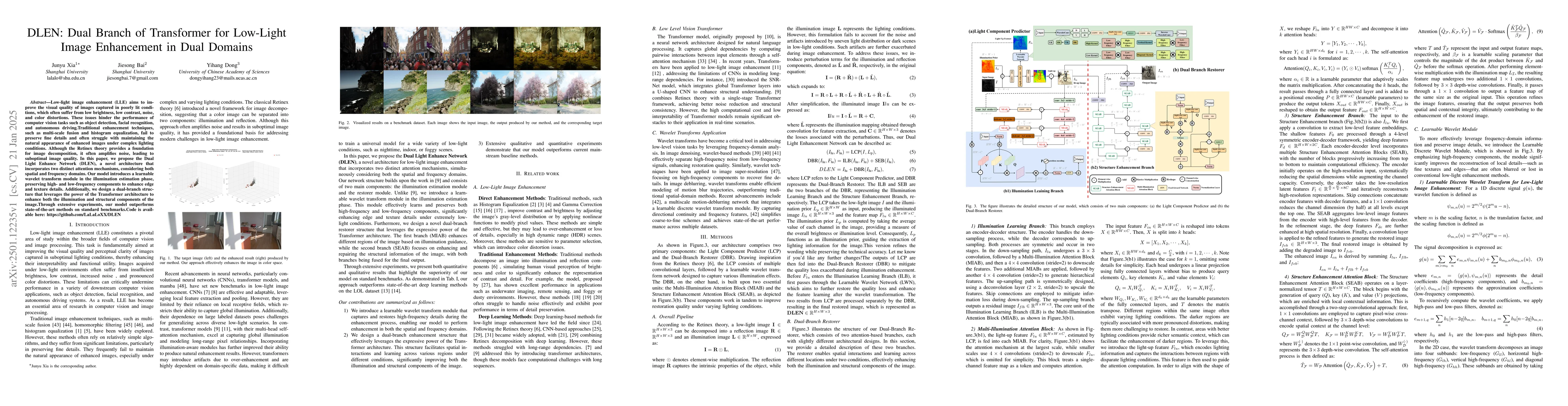 Thumbnail for DLEN: Dual Branch of Transformer for Low-Light Image Enhancement in Dual
  Domains