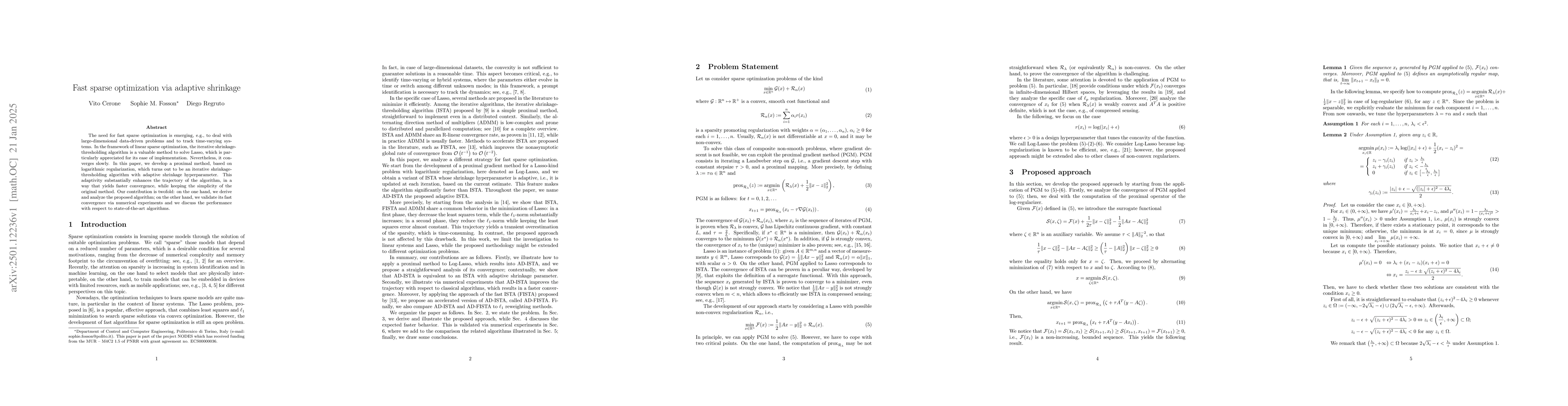 Thumbnail for Fast sparse optimization via adaptive shrinkage