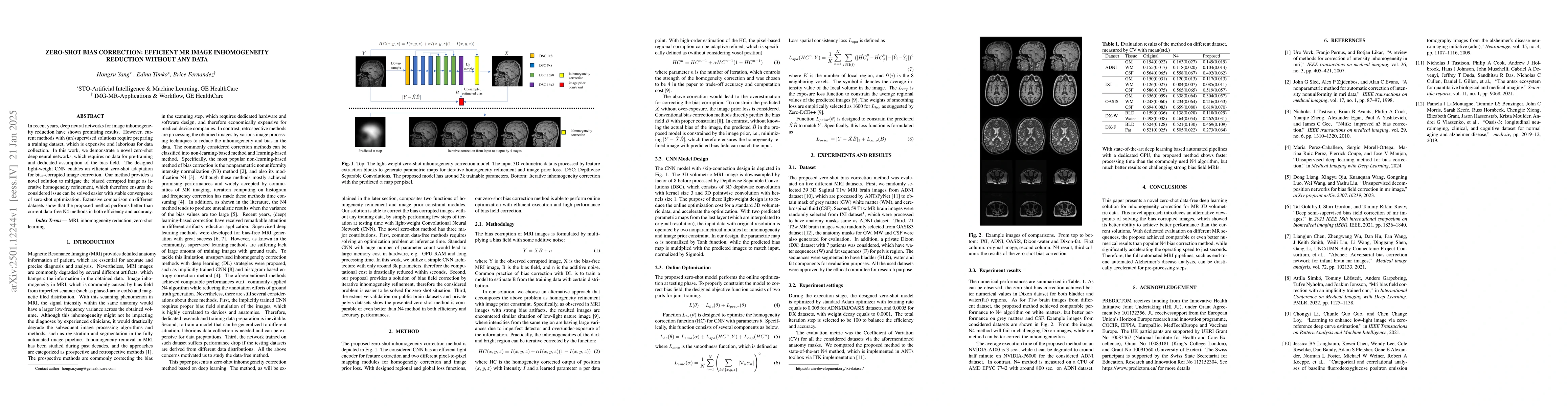 Thumbnail for Zero-shot Bias Correction: Efficient MR Image Inhomogeneity Reduction
  Without Any Data