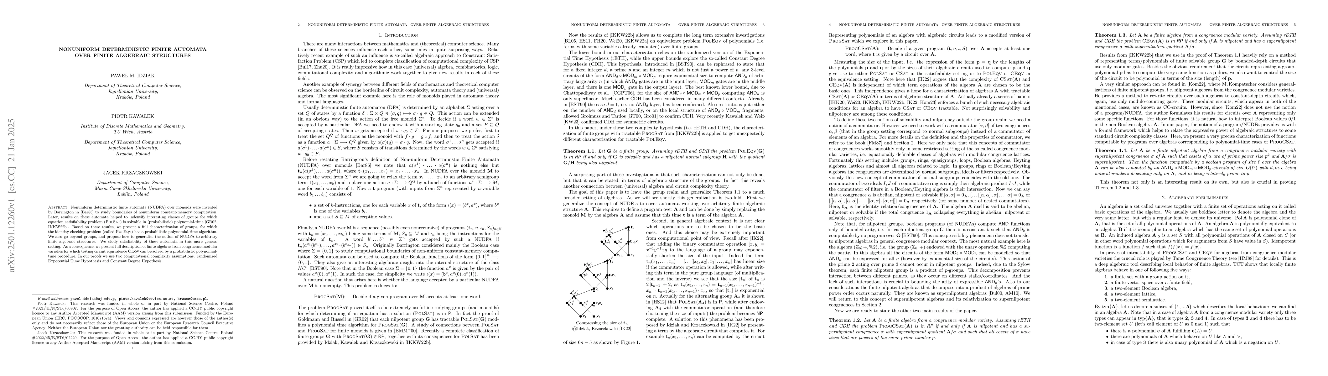 Thumbnail for Nonuniform Deterministic Finite Automata over finite algebraic
  structures
