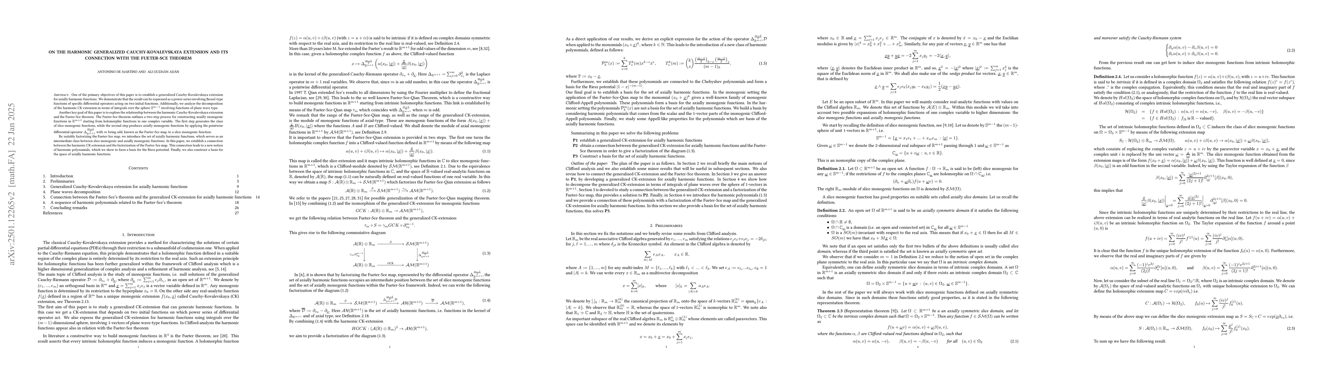 Thumbnail for On the harmonic generalized Cauchy-Kovalevskaya extension and its
  connection with the Futer-Sce theorem