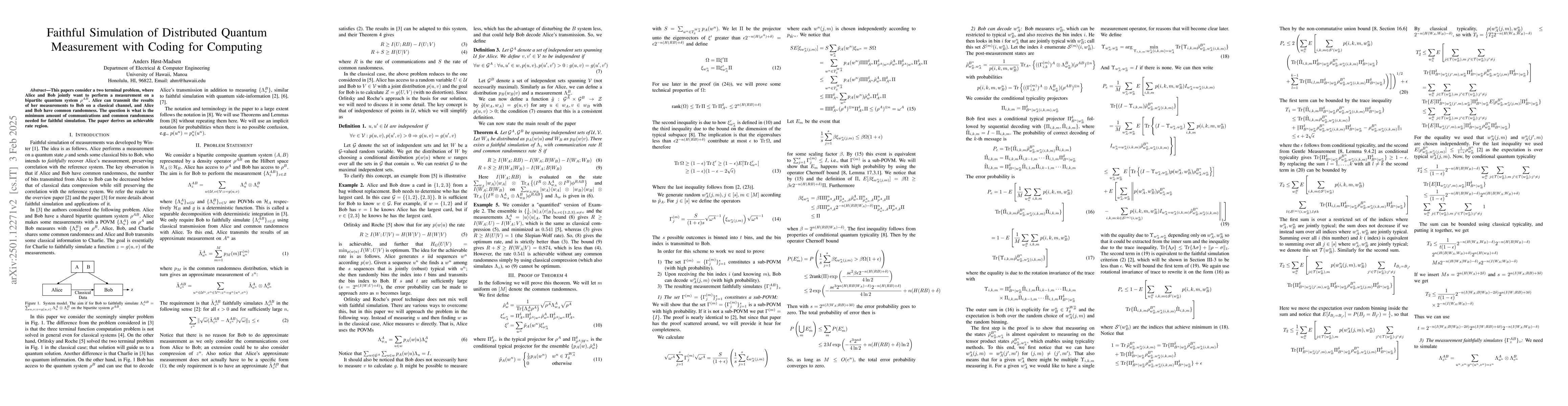 Thumbnail for Faithful Simulation of Distributed Quantum Measurement with Coding for
  Computing