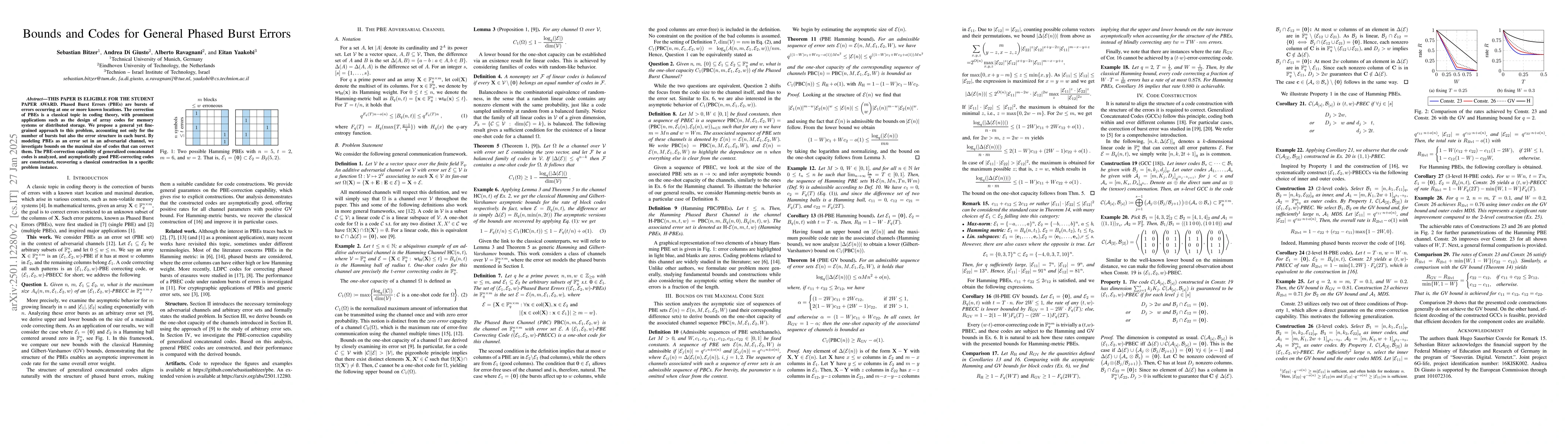 Thumbnail for Bounds and Codes for General Phased Burst Errors