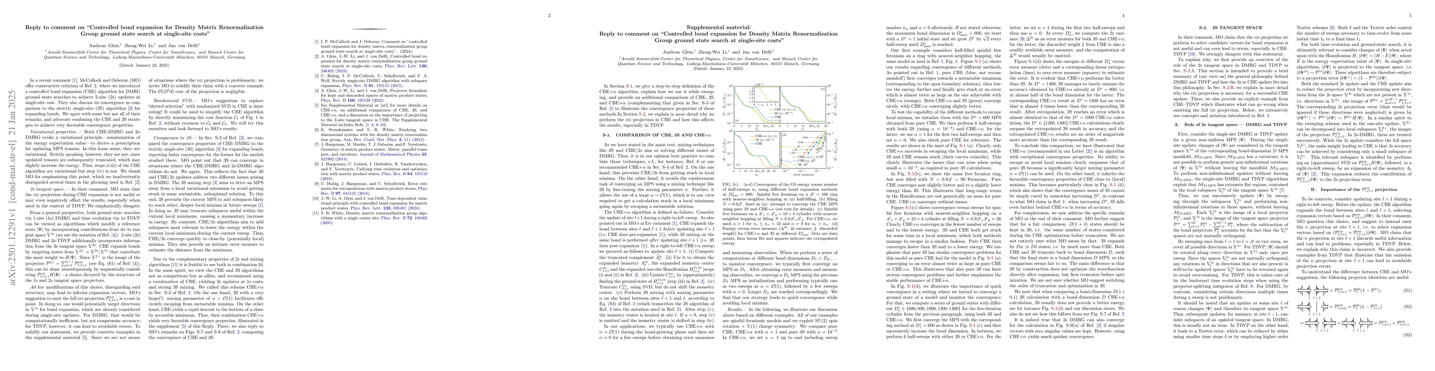Thumbnail for Reply to comment on "Controlled bond expansion for Density Matrix
  Renormalization Group ground state search at single-site costs"