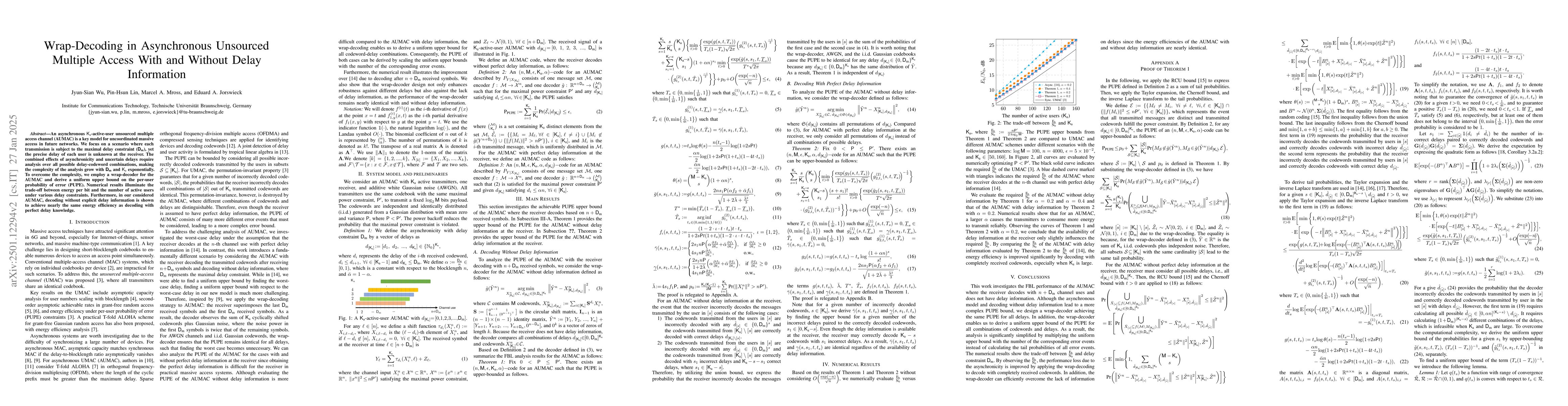 Thumbnail for Wrap-Decoding in Asynchronous Unsourced Multiple Access With and Without
  Delay Information