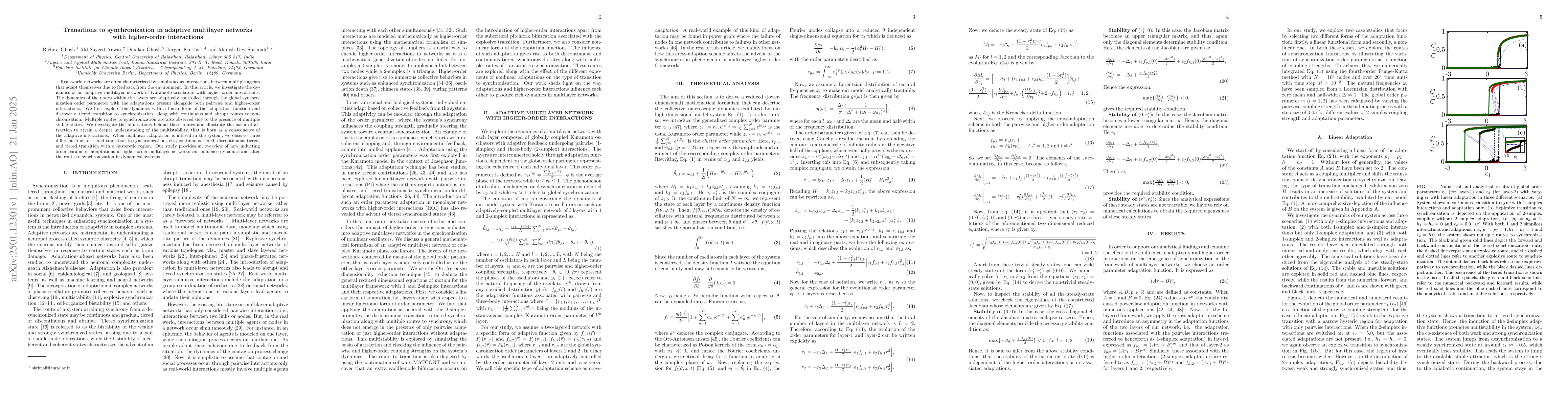 Thumbnail for Transitions to synchronization in adaptive multilayer networks with
  higher-order interactions