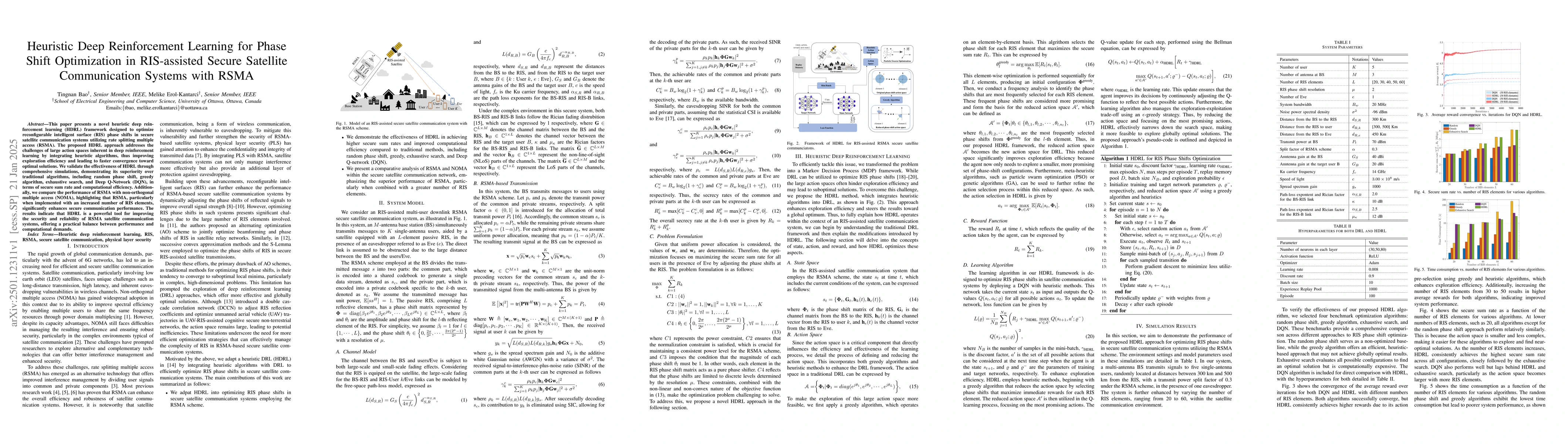 Thumbnail for Heuristic Deep Reinforcement Learning for Phase Shift Optimization in
  RIS-assisted Secure Satellite Communication Systems with RSMA