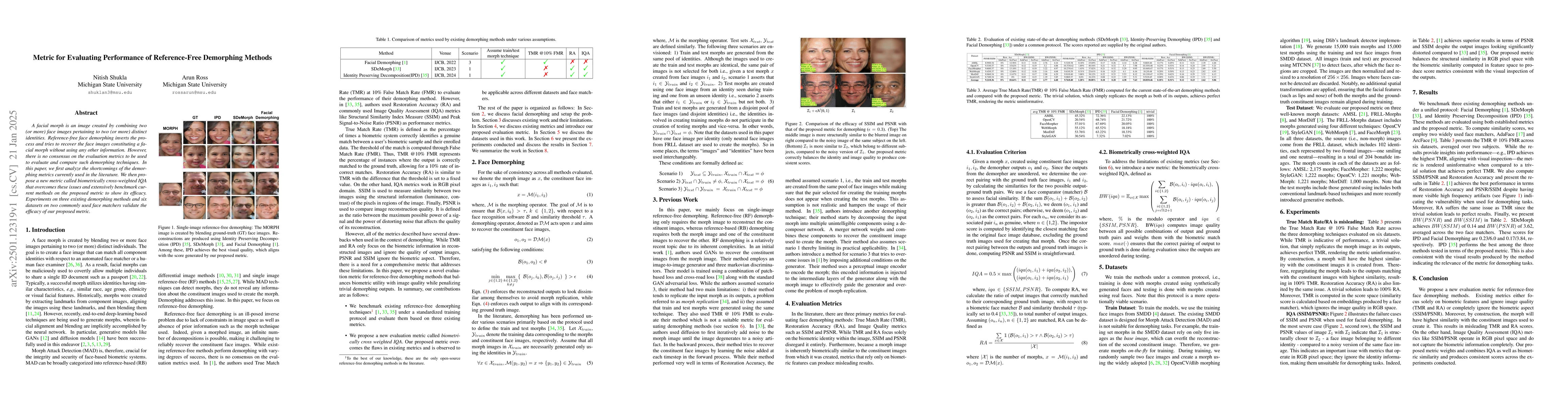 Thumbnail for Metric for Evaluating Performance of Reference-Free Demorphing Methods