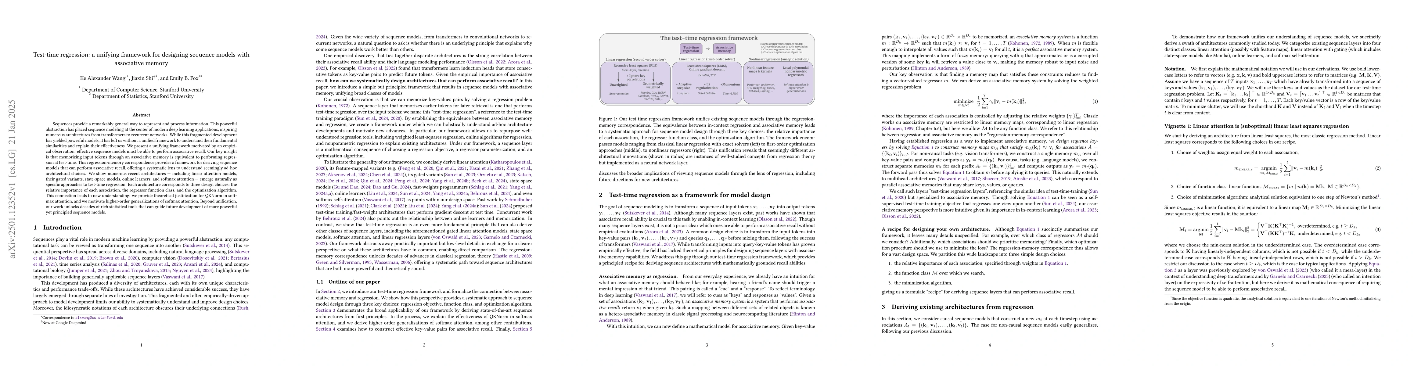 Thumbnail for Test-time regression: a unifying framework for designing sequence models
  with associative memory