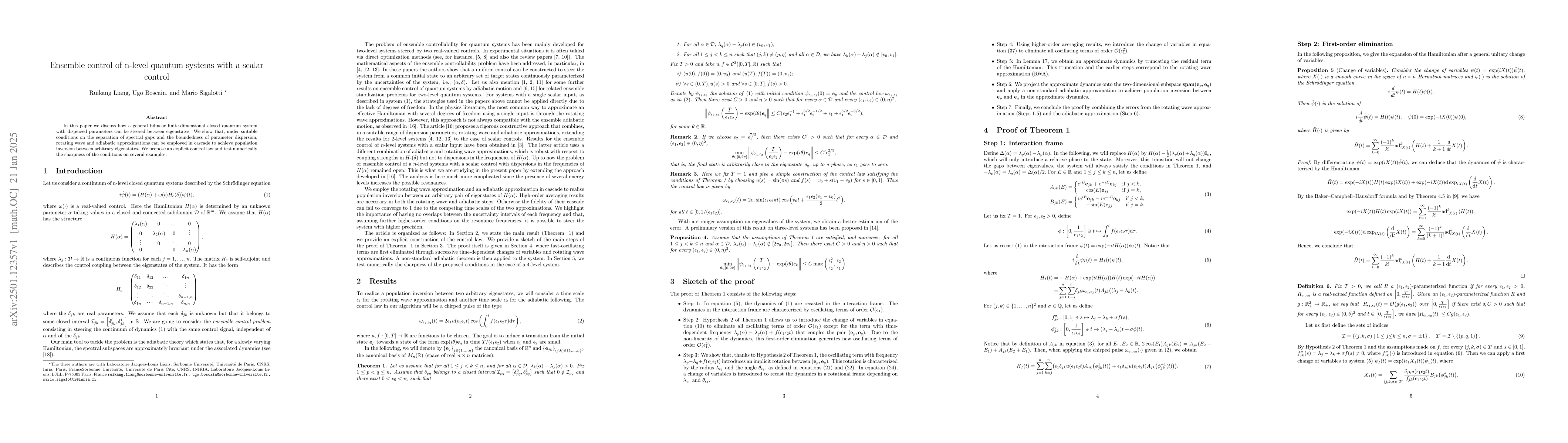 Thumbnail for Ensemble control of n-level quantum systems with a scalar control