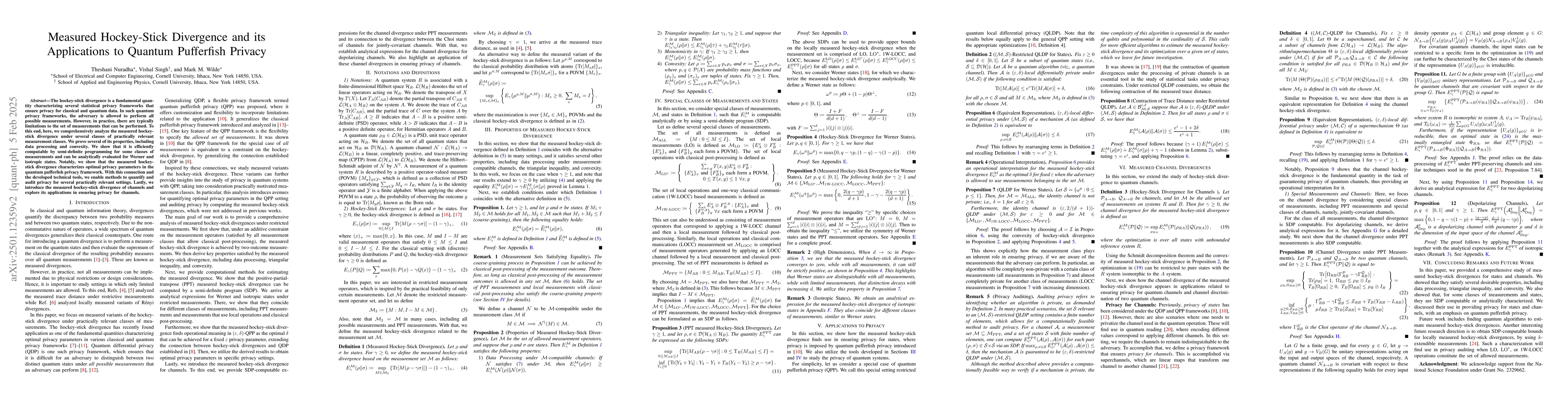 Thumbnail for Measured Hockey-Stick Divergence and its Applications to Quantum
  Pufferfish Privacy