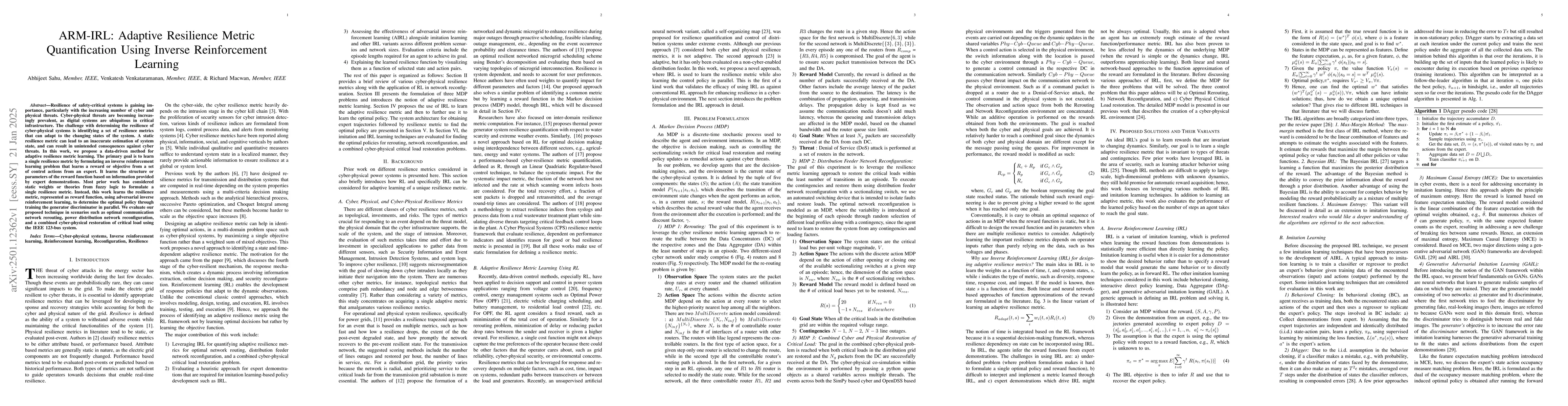 Thumbnail for ARM-IRL: Adaptive Resilience Metric Quantification Using Inverse
  Reinforcement Learning