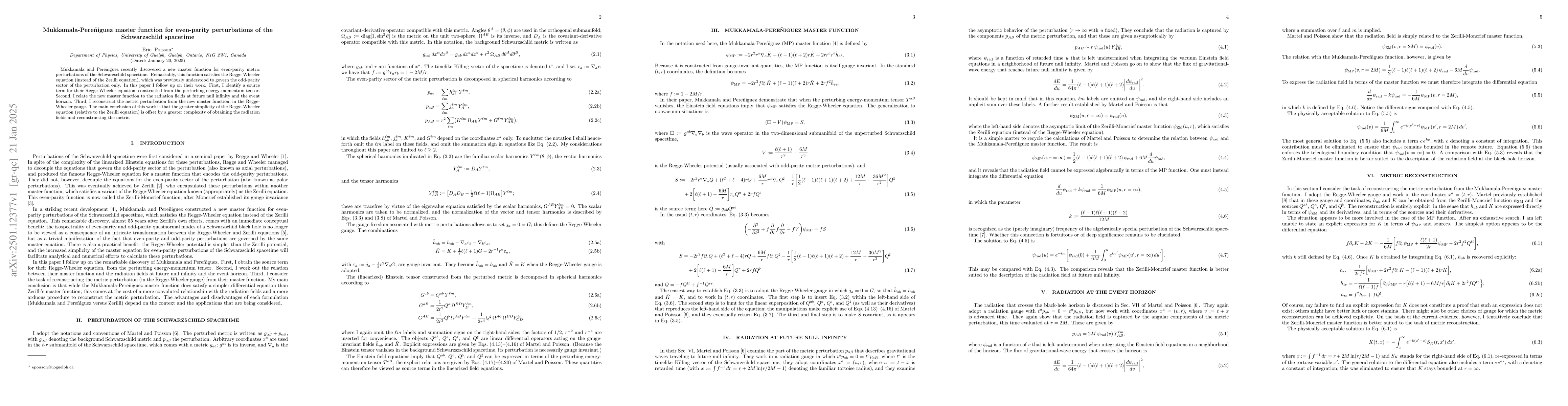 Thumbnail for Mukkamala-Pereñiguez master function for even-parity perturbations of
  the Schwarzschild spacetime