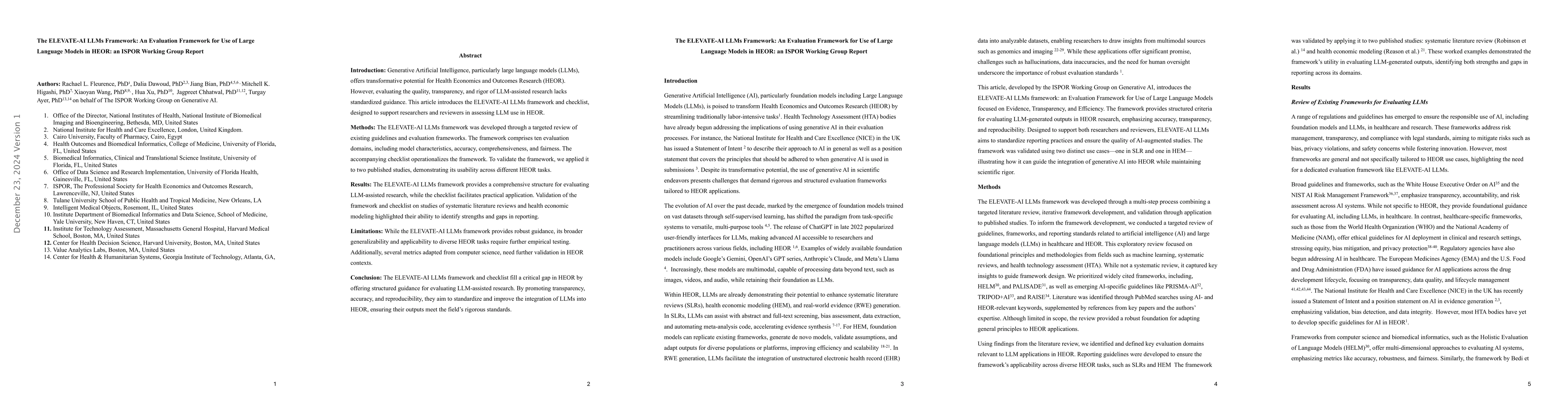 Thumbnail for The ELEVATE-AI LLMs Framework: An Evaluation Framework for Use of Large
  Language Models in HEOR: an ISPOR Working Group Report