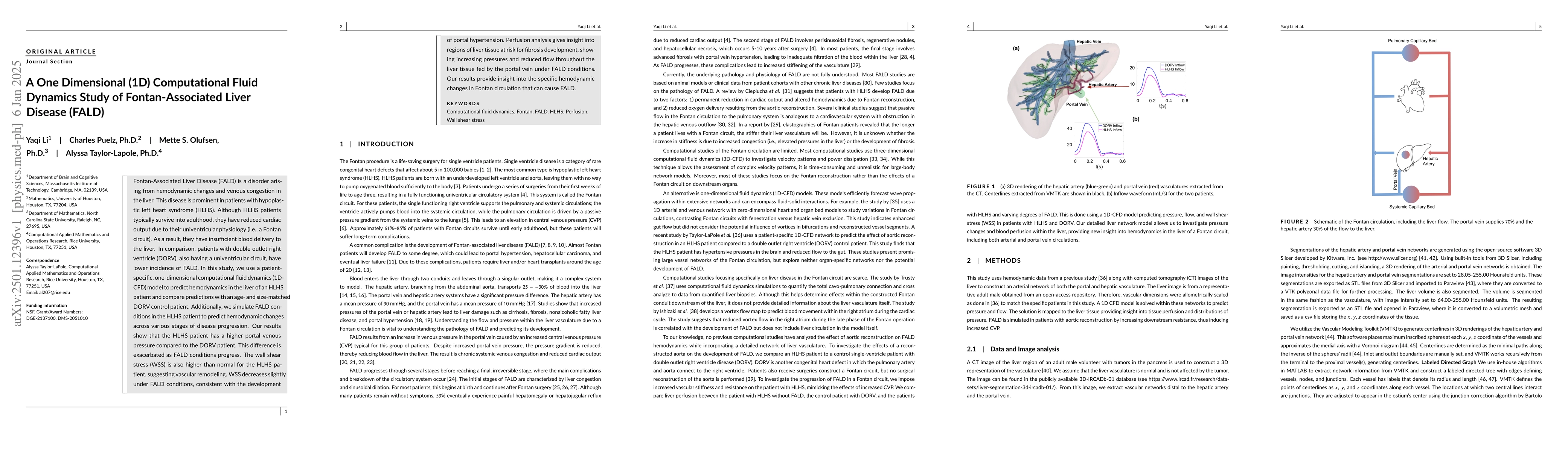 Thumbnail for A One Dimensional (1D) Computational Fluid Dynamics Study of
  Fontan-Associated Liver Disease (FALD)