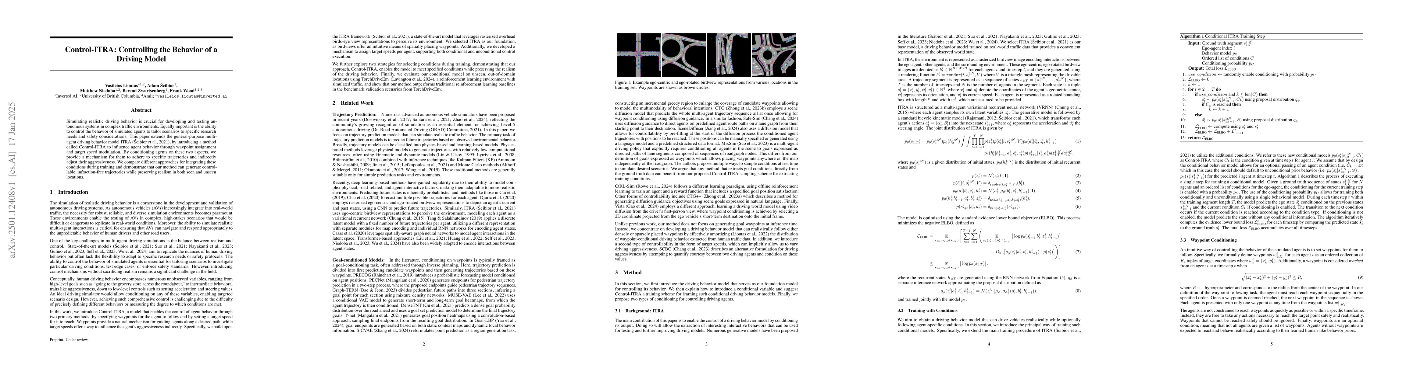 Thumbnail for Control-ITRA: Controlling the Behavior of a Driving Model