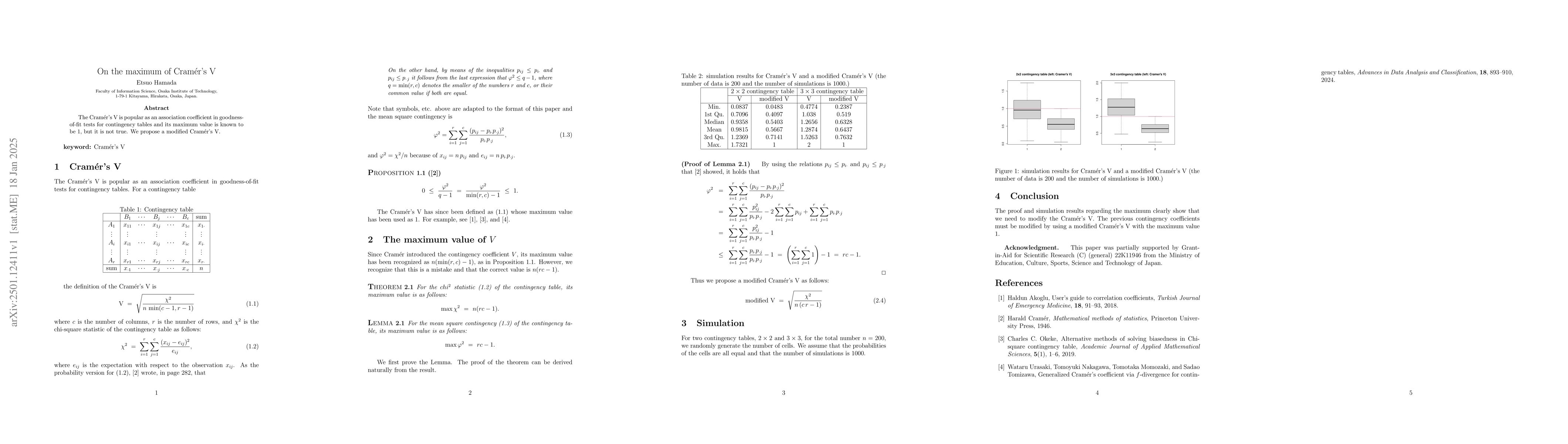 Thumbnail for On the maximum of Cramer's V