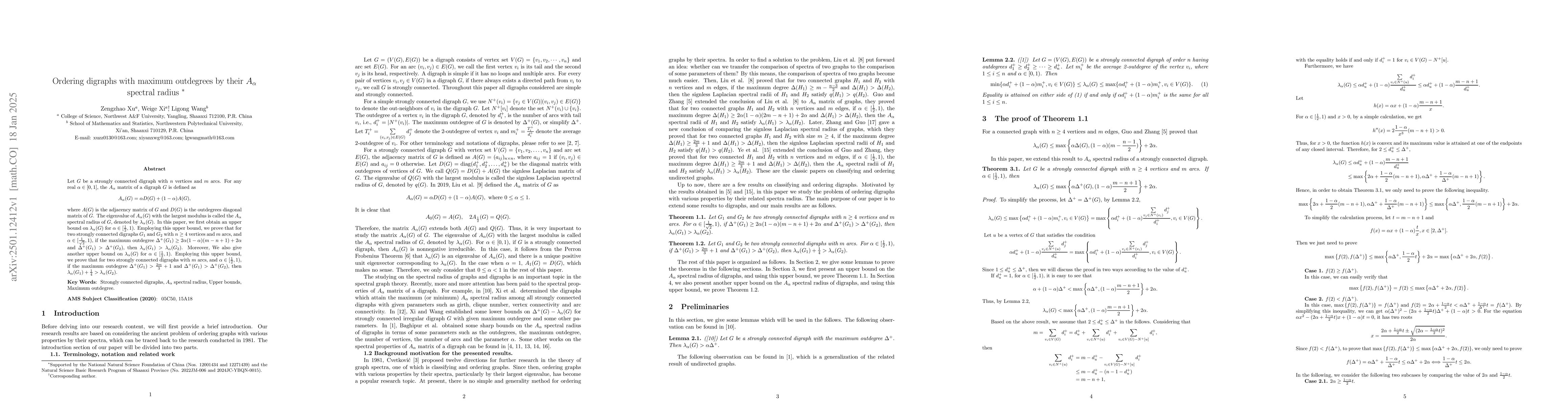 Thumbnail for Ordering digraphs with maximum outdegrees by their $A_α$ spectral
  radius