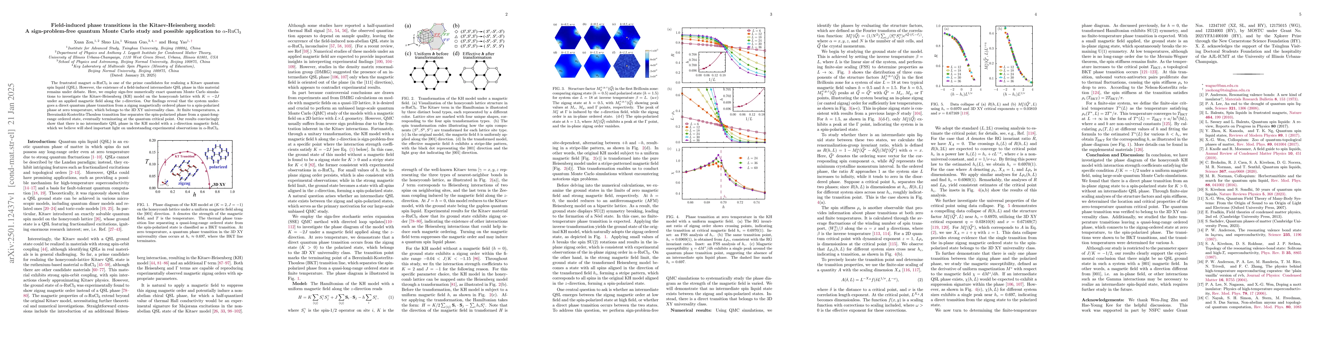 Thumbnail for Field-induced phase transitions in the Kitaev-Heisenberg model: A
  sign-problem-free quantum Monte Carlo study and possible application to
  $α$-RuCl3