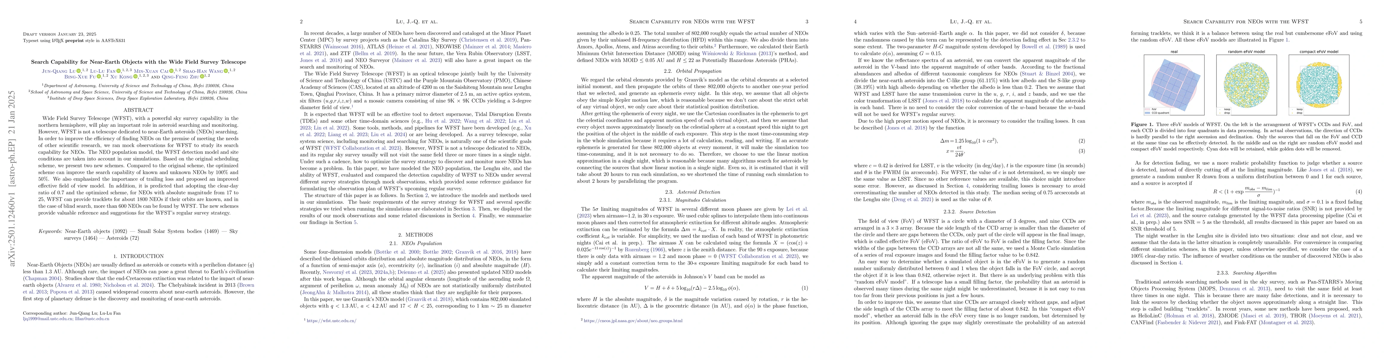 Thumbnail for Search Capability for Near-Earth Objects with the Wide Field Survey
  Telescope