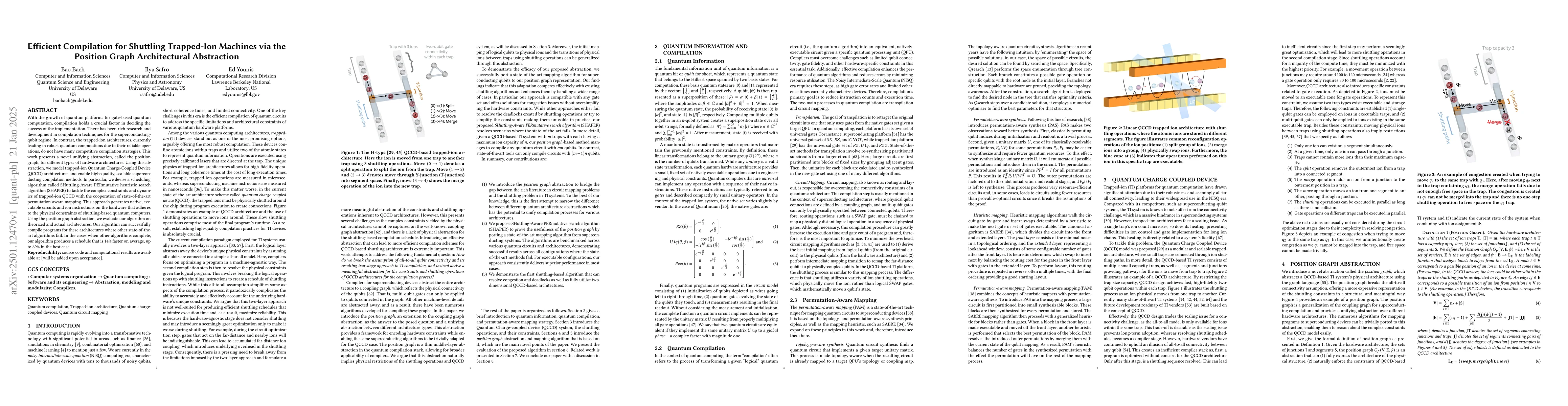 Thumbnail for Efficient Compilation for Shuttling Trapped-Ion Machines via the
  Position Graph Architectural Abstraction