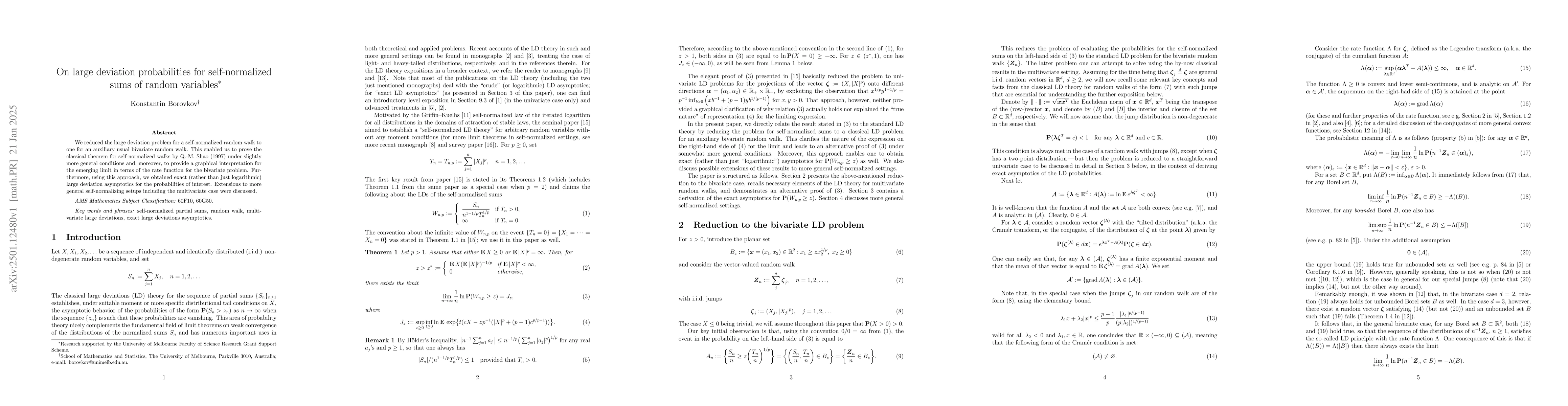 Thumbnail for On large deviation probabilities for self-normalized sums of random
  variables