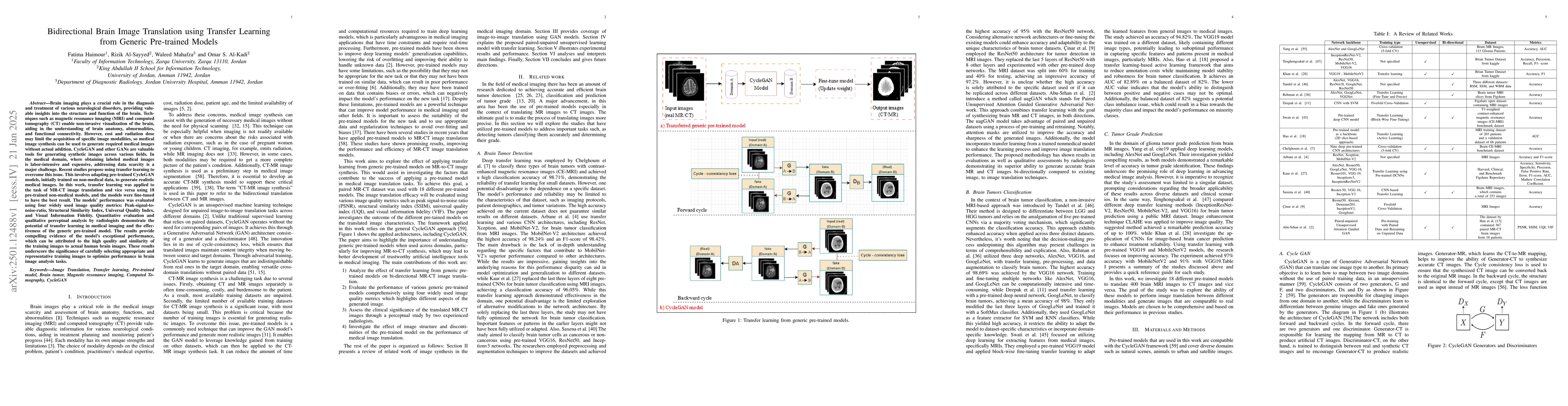 Thumbnail for Bidirectional Brain Image Translation using Transfer Learning from
  Generic Pre-trained Models