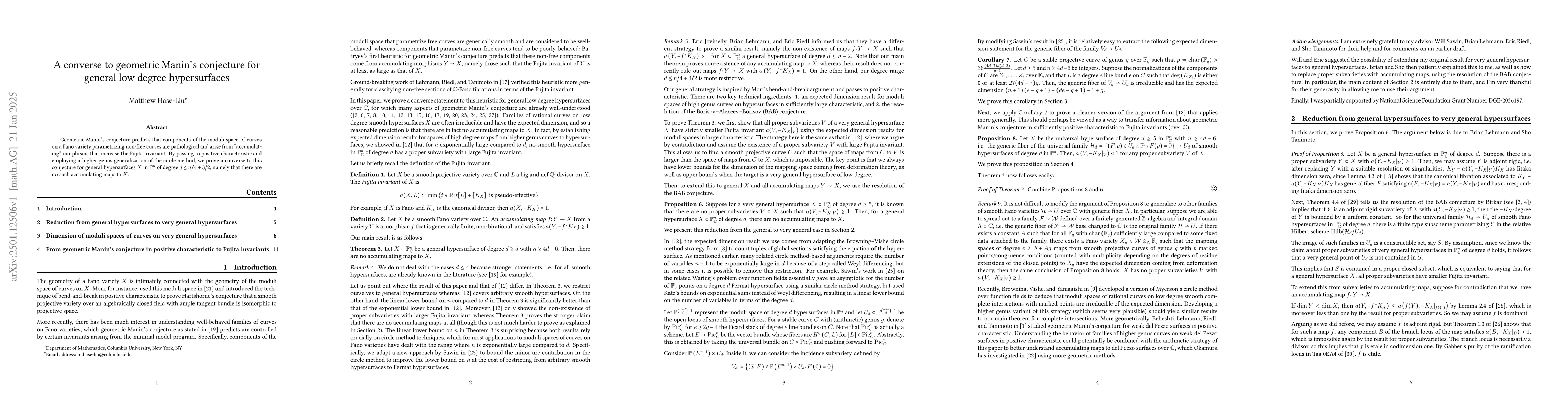 Thumbnail for A converse to geometric Manin's conjecture for general low degree
  hypersurfaces