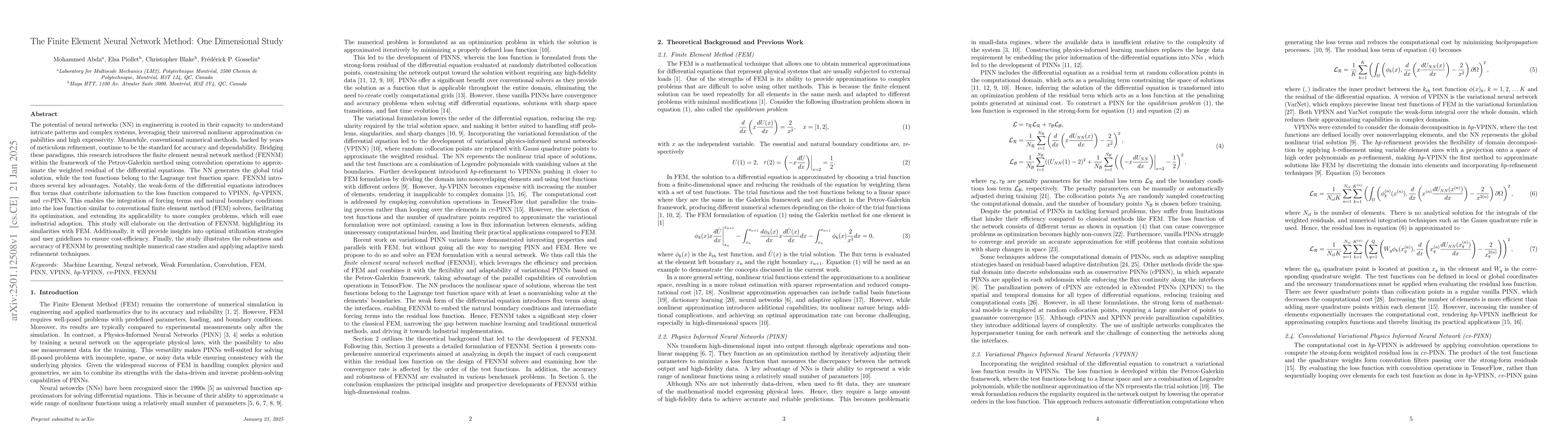 Thumbnail for The Finite Element Neural Network Method: One Dimensional Study