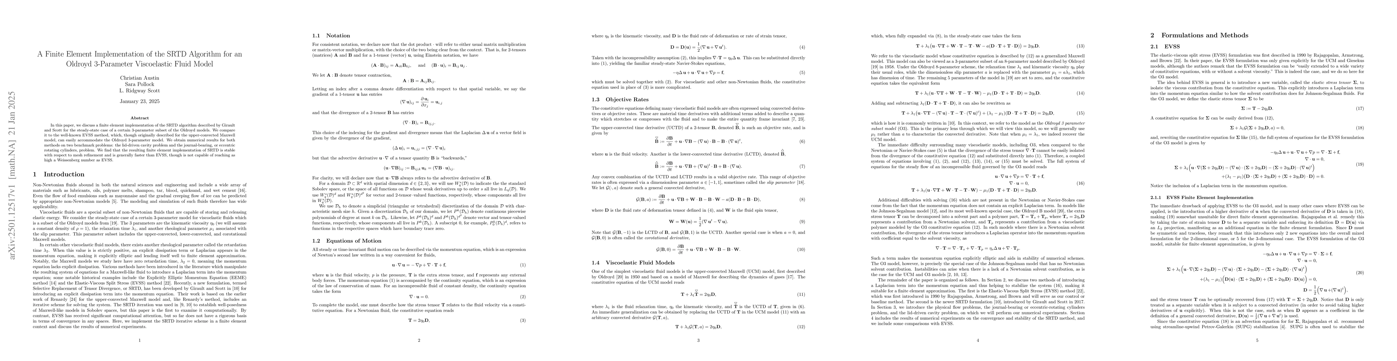 Thumbnail for A Finite Element Implementation of the SRTD Algorithm for an Oldroyd
  3-Parameter Viscoelastic Fluid Model