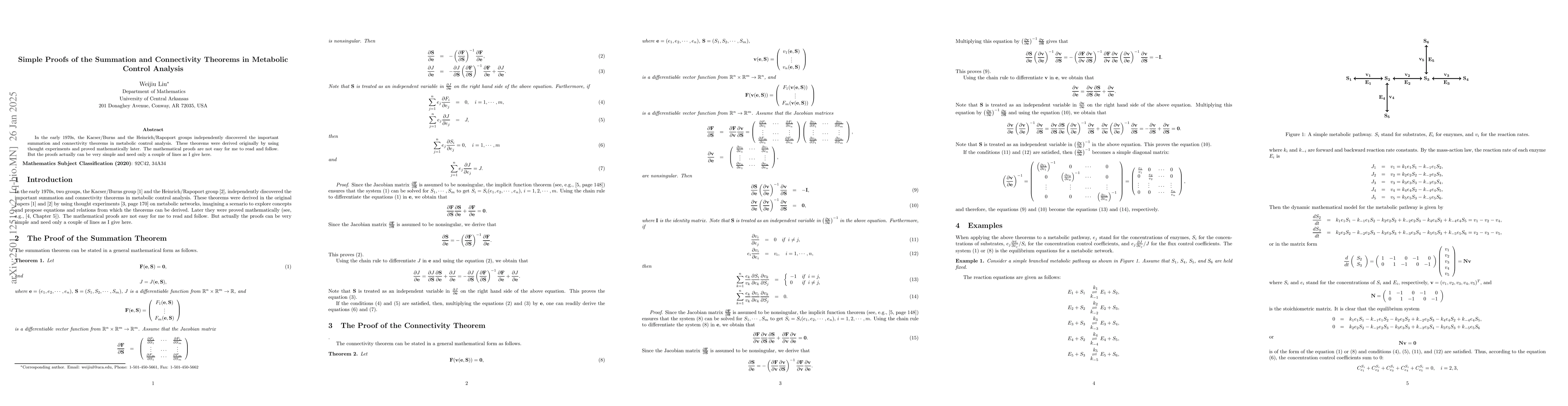 Thumbnail for Simple Proofs of the Summation and Connectivity Theorems in Metabolic
  Control Analysis