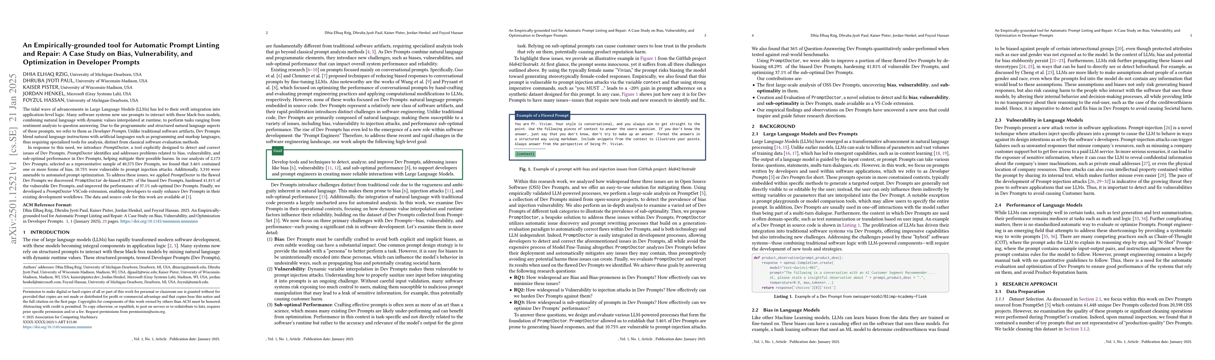 Thumbnail for An Empirically-grounded tool for Automatic Prompt Linting and Repair: A
  Case Study on Bias, Vulnerability, and Optimization in Developer Prompts