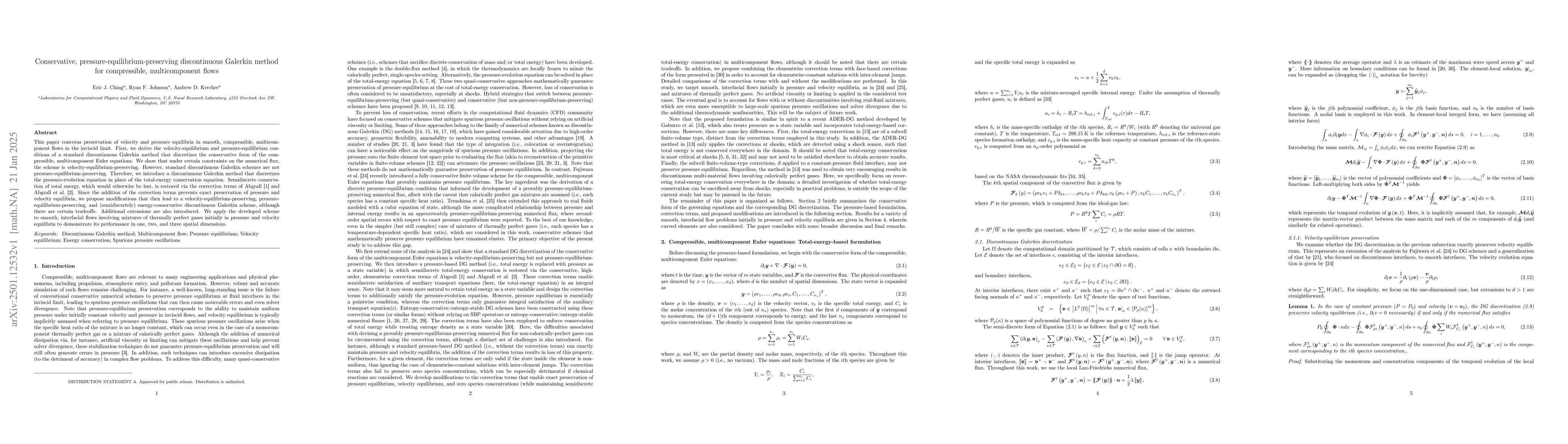 Thumbnail for Conservative, pressure-equilibrium-preserving discontinuous Galerkin
  method for compressible, multicomponent flows